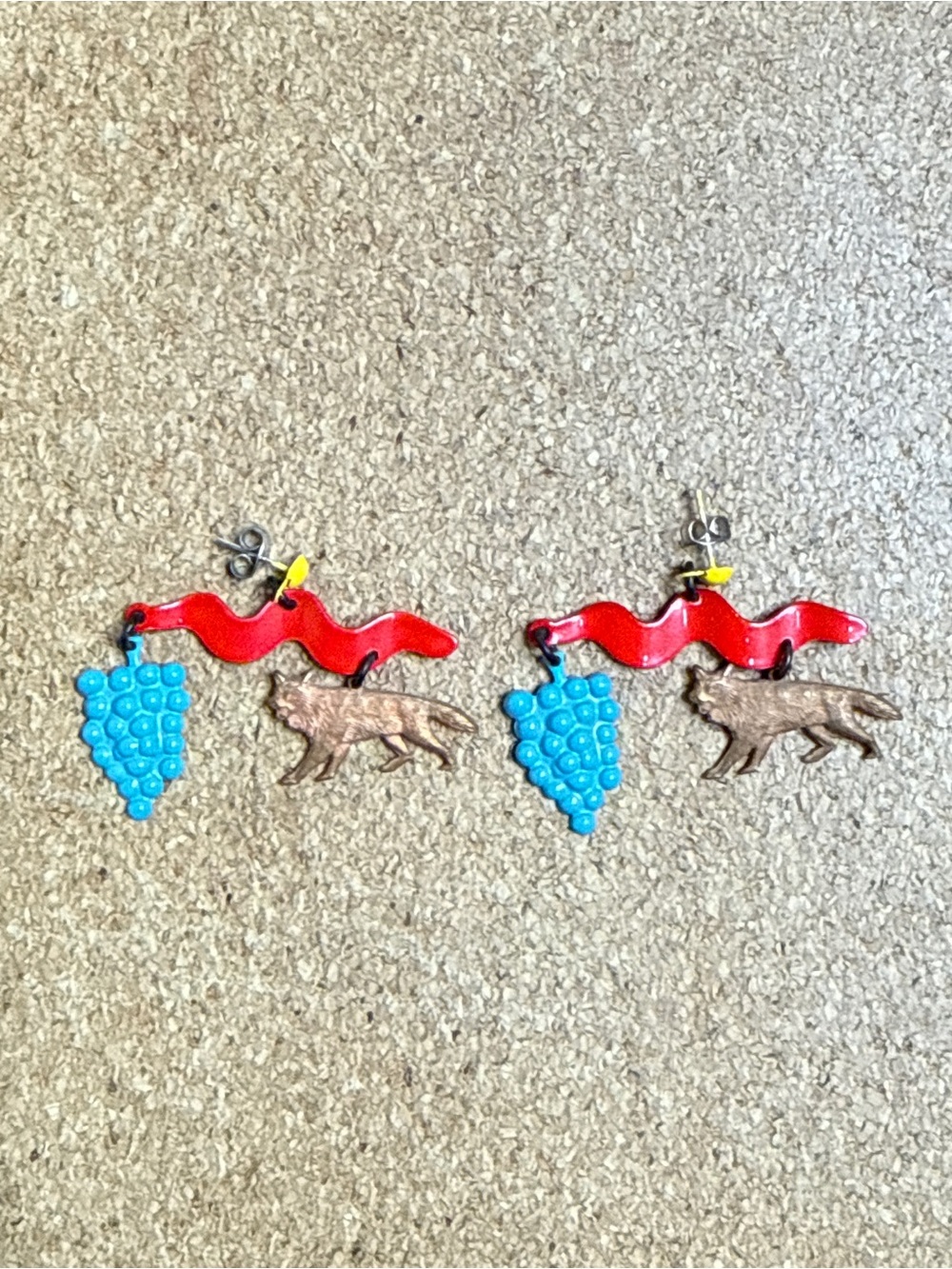 Handcrafted Red, Turquoise & Brown Wine Charm Earrings - 80’s Earrings
